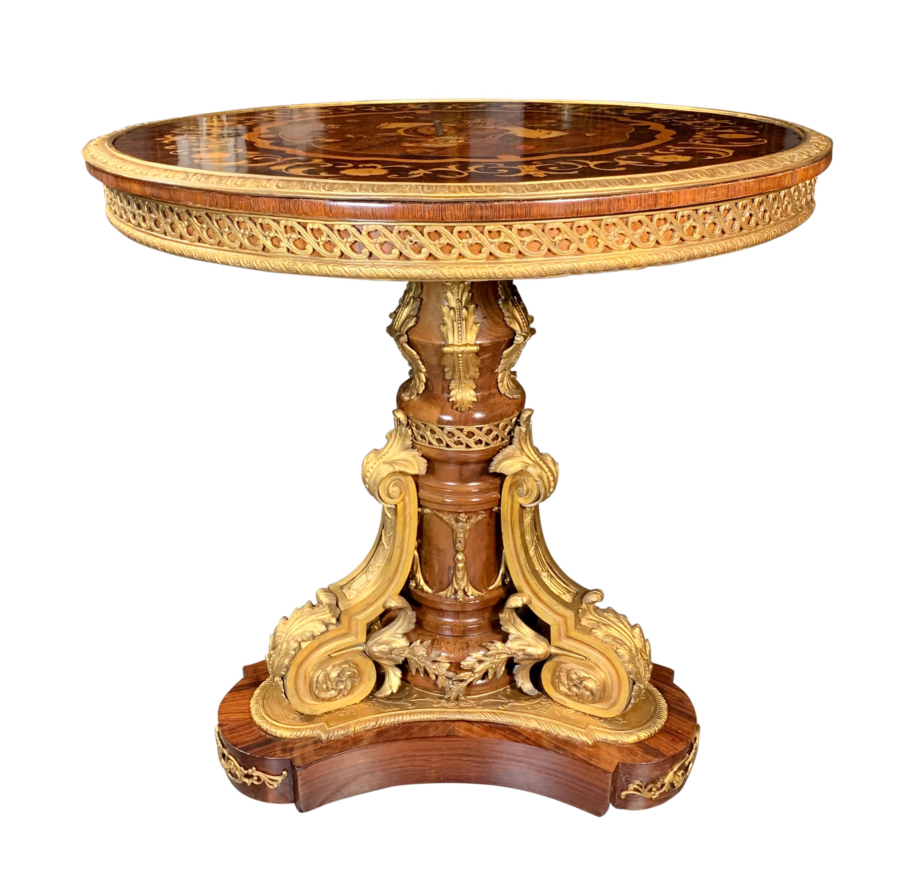 20th Century A French Louis XV Style Ormolu Mounted & Marquetry Circular Center Table For Sale