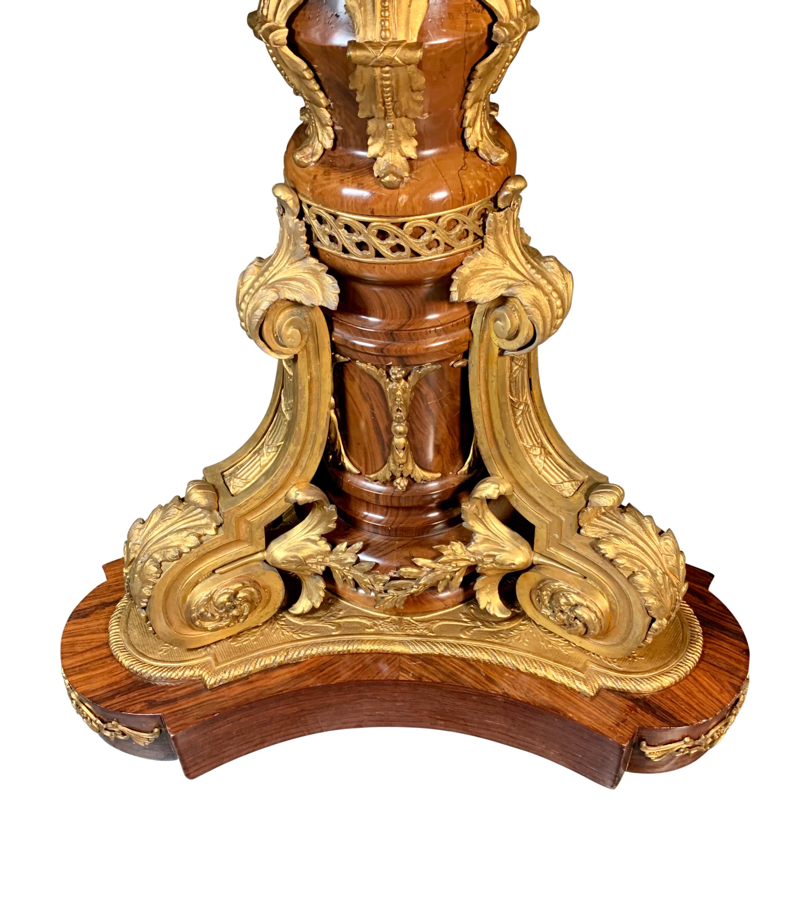 A French Louis XV Style Ormolu Mounted & Marquetry Circular Center Table For Sale 4