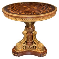 Antique French Gilt Bronze Mounted Marquetry Inlaid Round Table