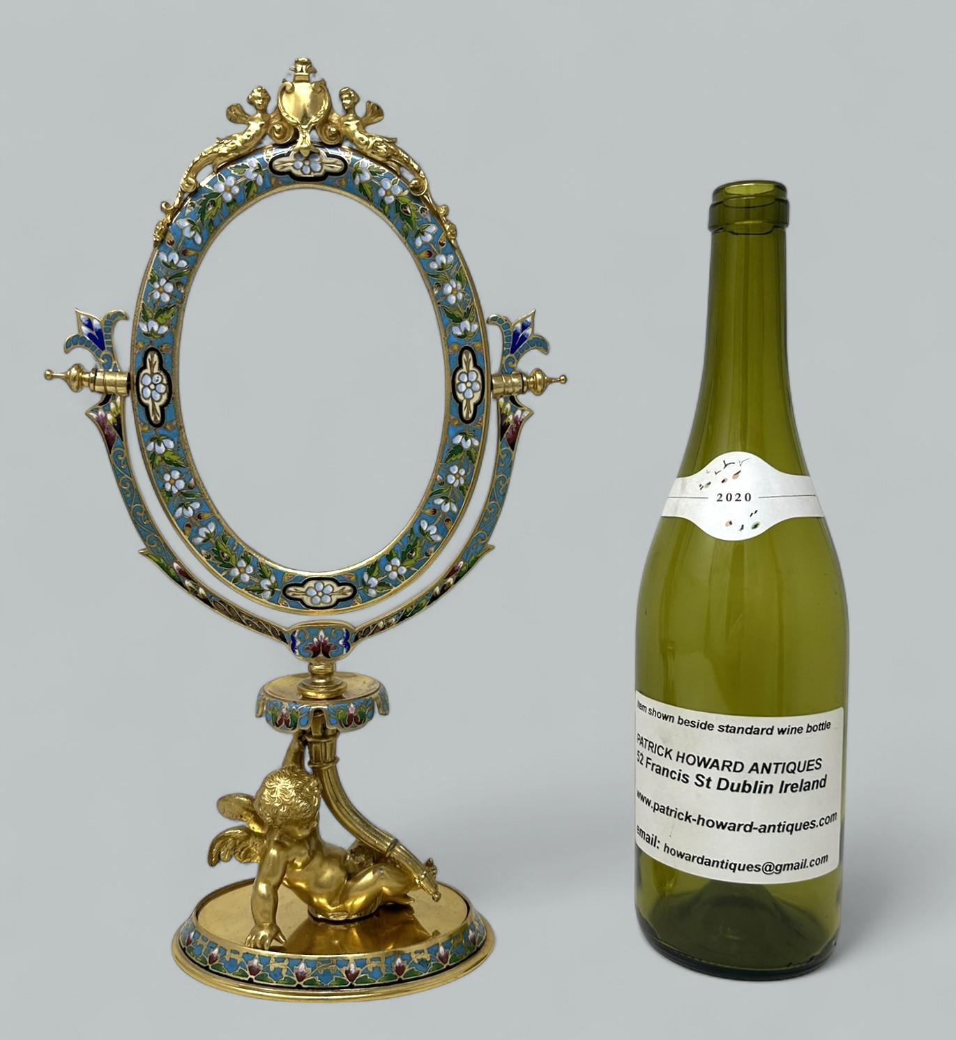 Antique French Gilt-Bronze Ormolu Champlevé Enamel Dressing Table Vanity Mirror 4