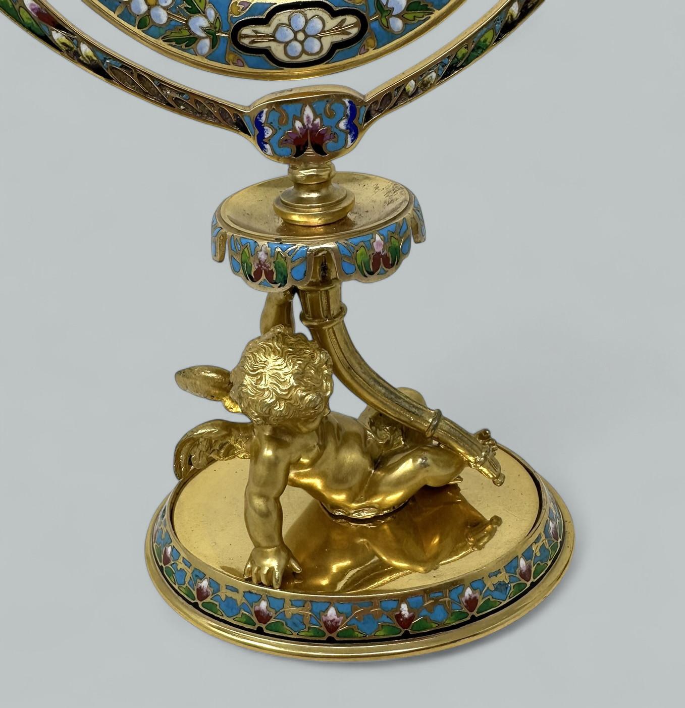 Antique French Gilt-Bronze Ormolu Champlevé Enamel Dressing Table Vanity Mirror In Good Condition In Dublin, Ireland