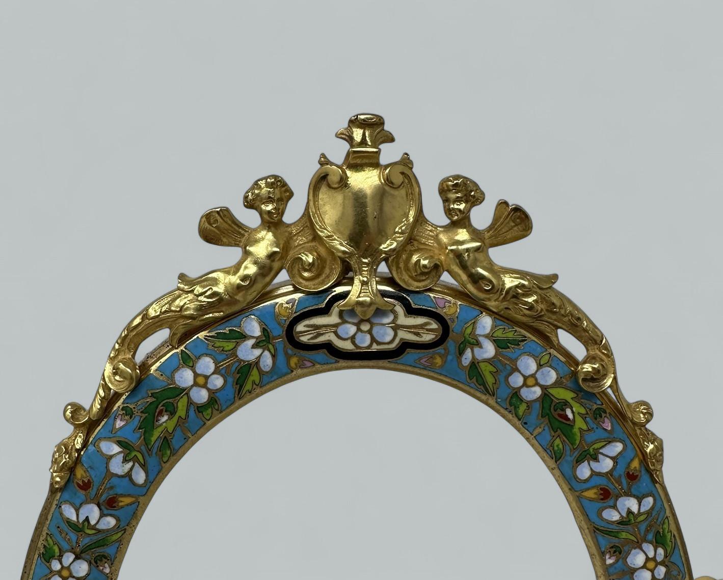 19th Century Antique French Gilt-Bronze Ormolu Champlevé Enamel Dressing Table Vanity Mirror