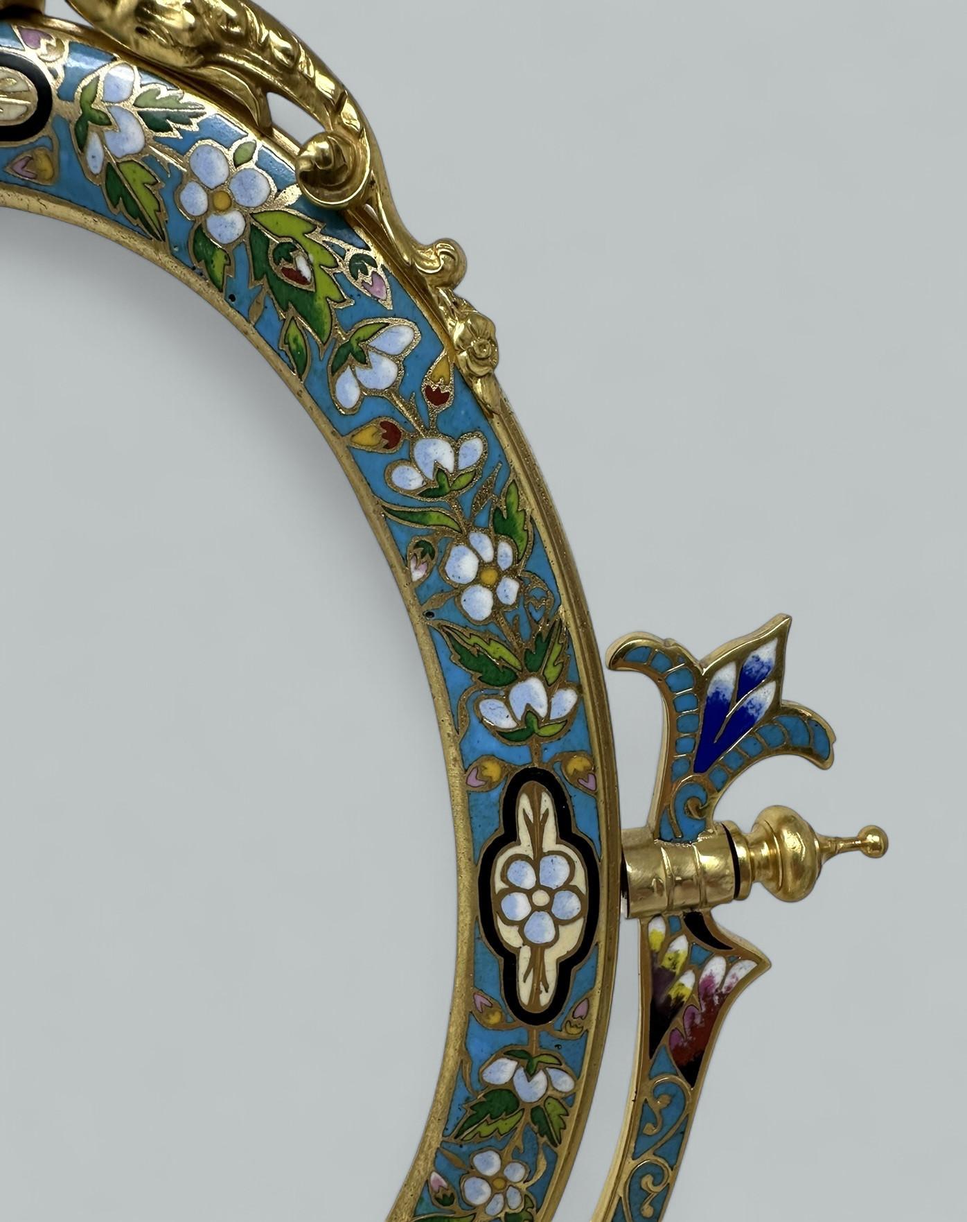 Ceramic Antique French Gilt-Bronze Ormolu Champlevé Enamel Dressing Table Vanity Mirror