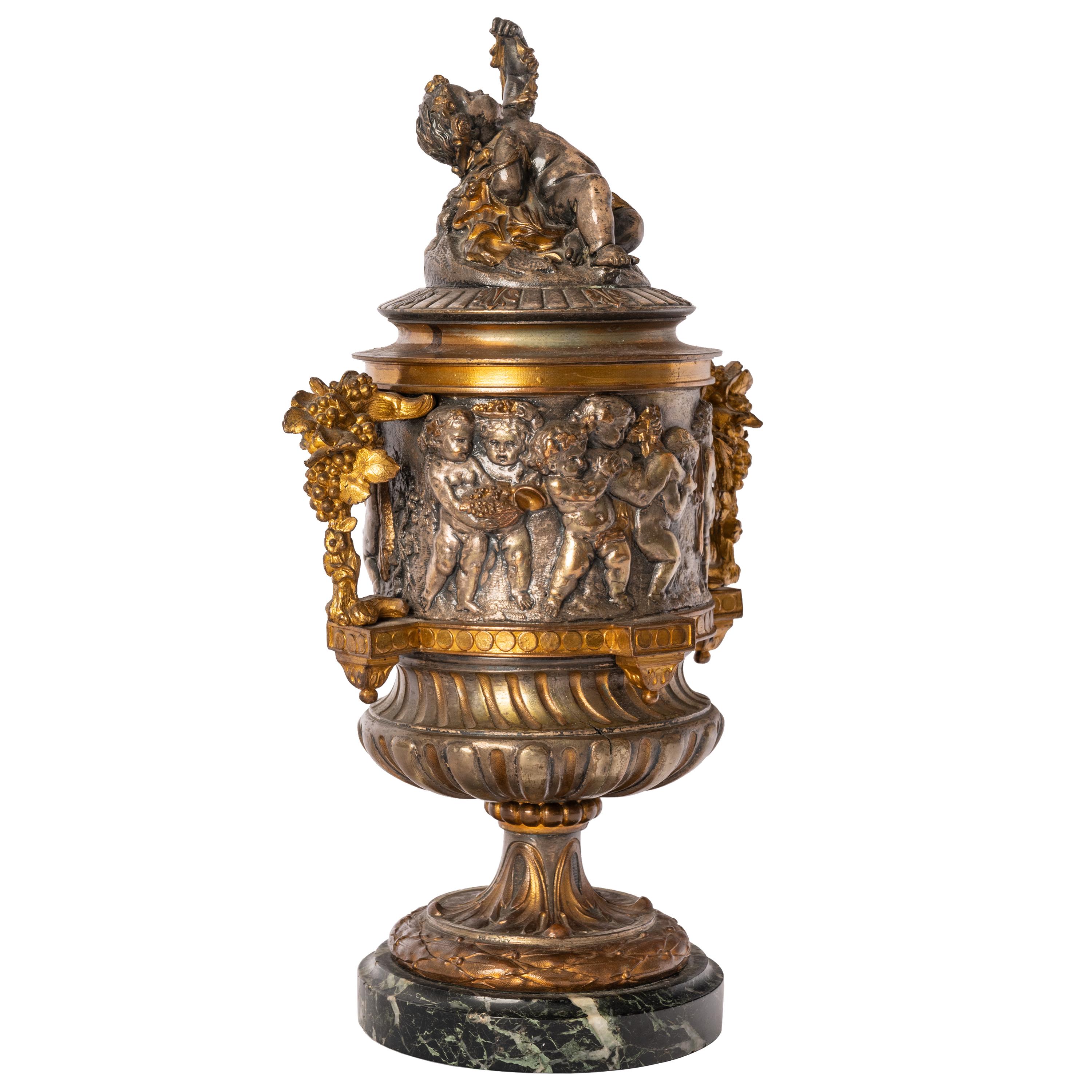 Late 19th Century Antique French Gilt Bronze Ormolu Napoleon III Lidded Wine Urn Cooler, 1870