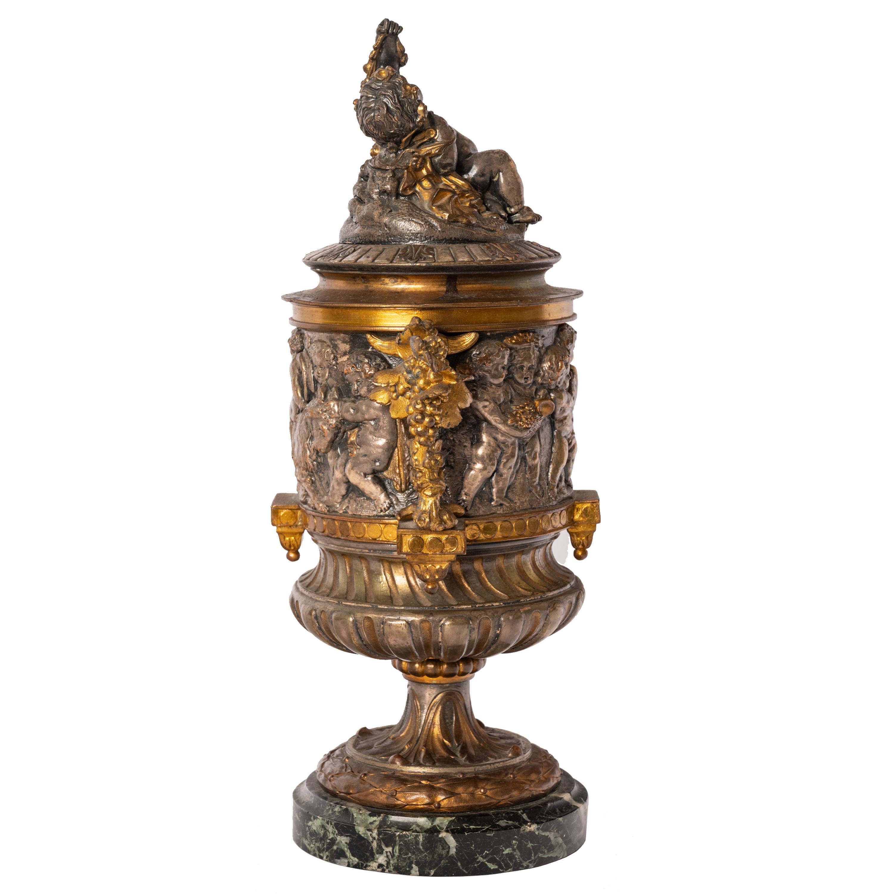 Antique French Gilt Bronze Ormolu Napoleon III Lidded Wine Urn Cooler, 1870 1
