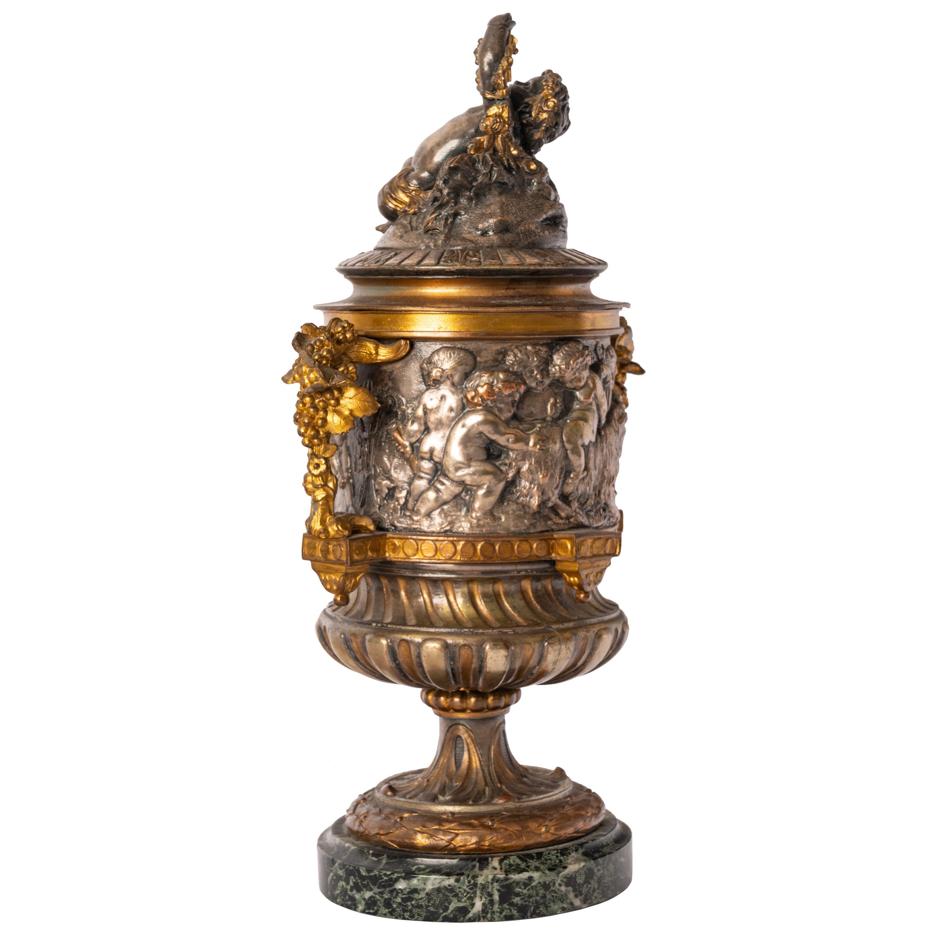 Antique French Gilt Bronze Ormolu Napoleon III Lidded Wine Urn Cooler, 1870 4