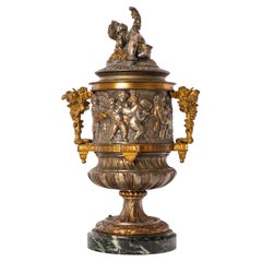 Antique French Gilt Bronze Ormolu Napoleon III Lidded Wine Urn Cooler, 1870
