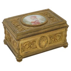 Antique French Gilt Bronze Ormolu Trinket Box With Miniature