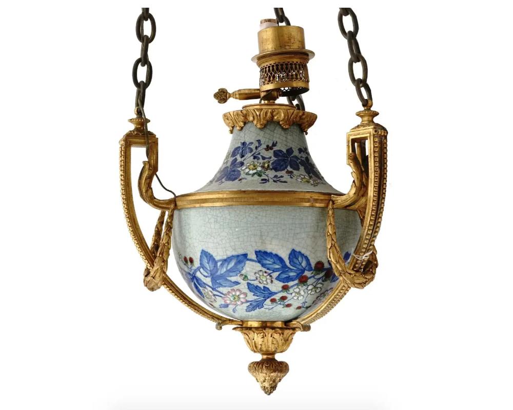 Hand-Painted Antique French Gilt Bronze Porcelain Chandelier