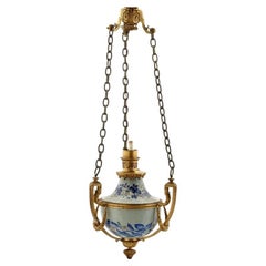 Lustre français ancien en porcelaine et bronze doré