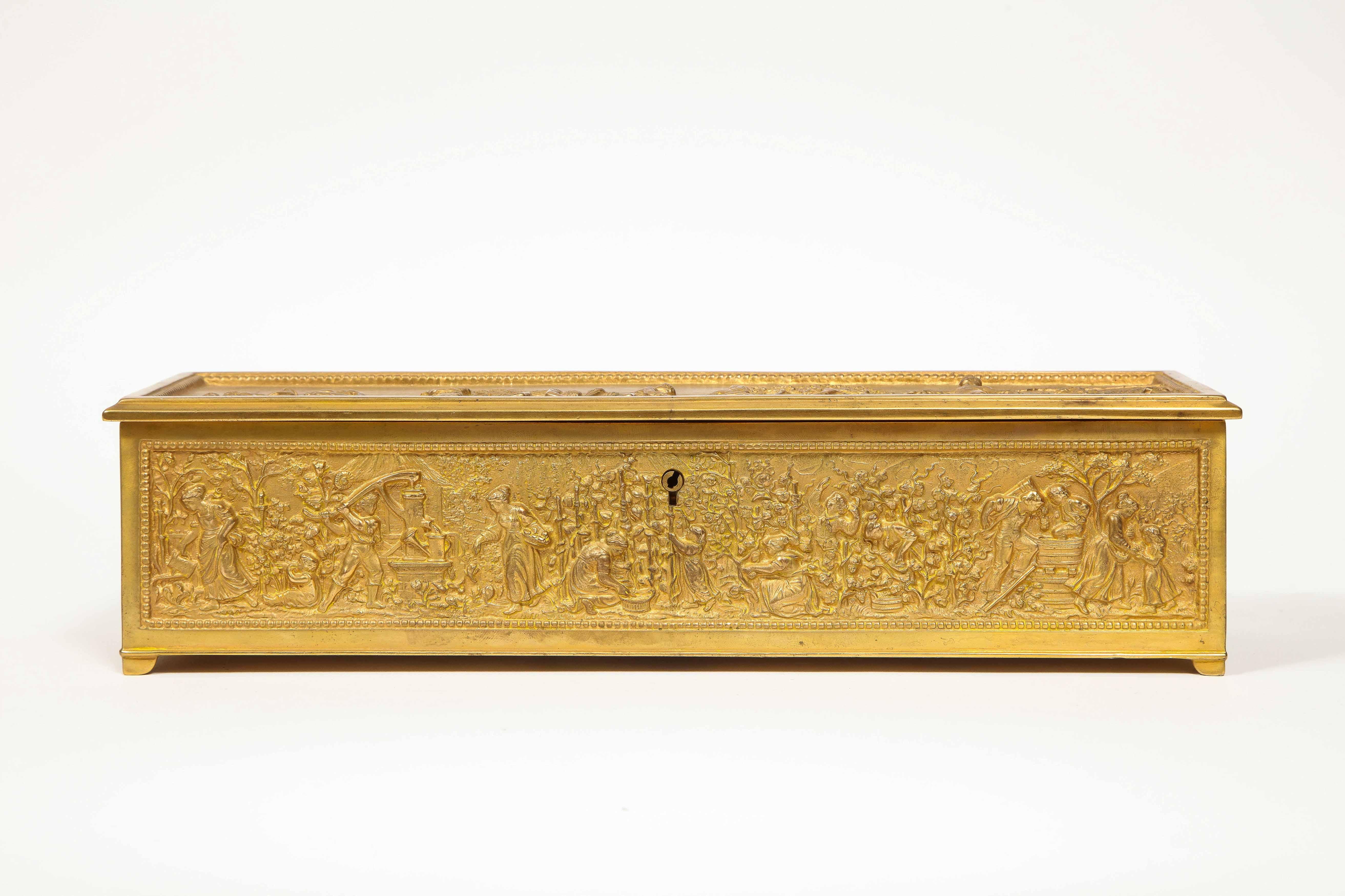Antique French Gilt Bronze Rectangular Table Box In Good Condition In Queens, NY