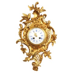 Antique French Gilt Bronze Rococo Cartel Wall Clock by Japy Freres