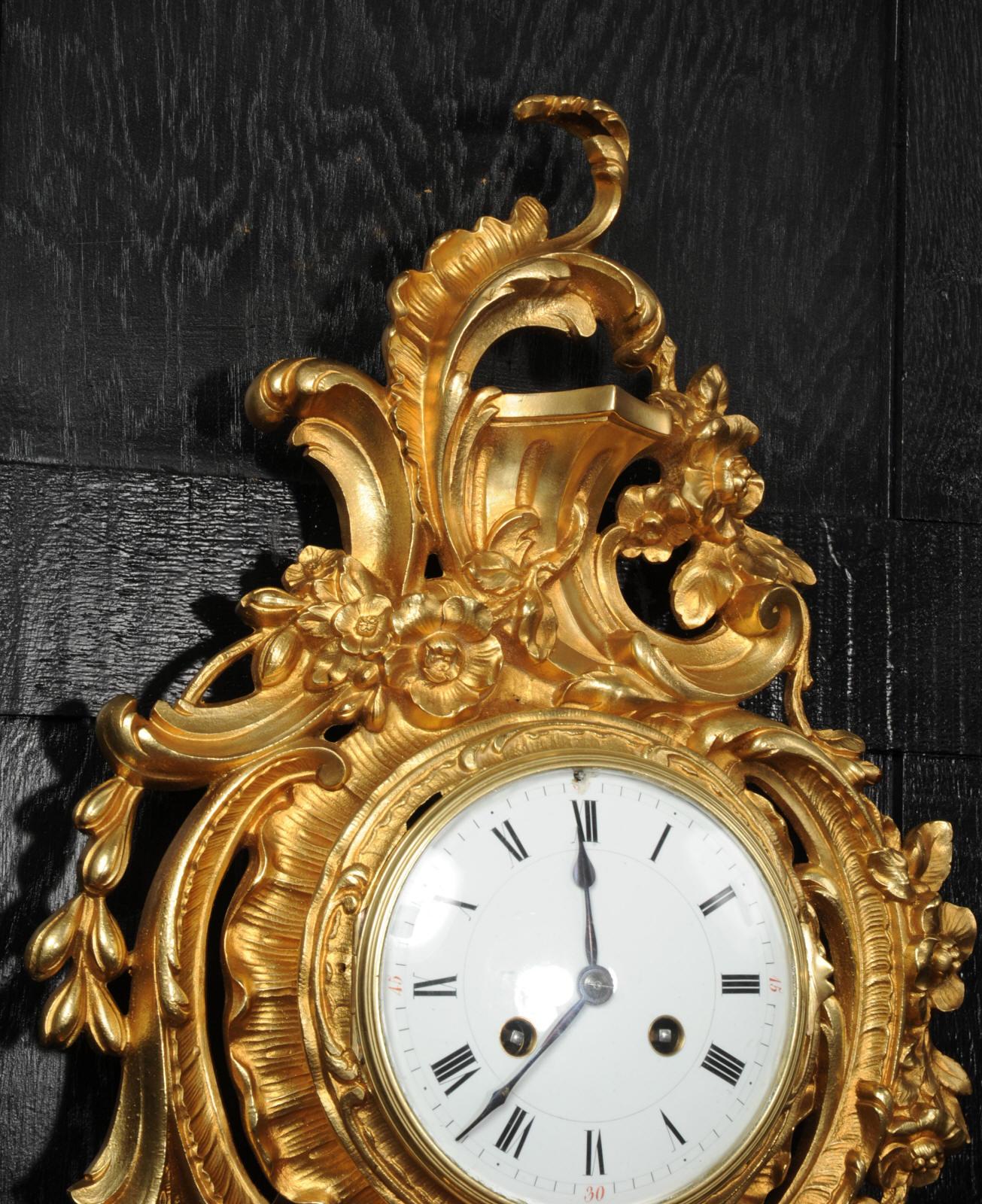 Antique French Gilt Bronze Rococo Cartel Wall Clock 7