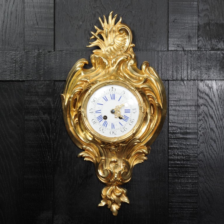 Antique French Gilt Bronze Rococo Cartel Wall Clock at 1stDibs