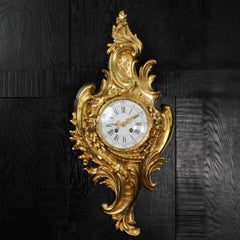 Antiquité française bronze doré Rococo horloge murale Cartel