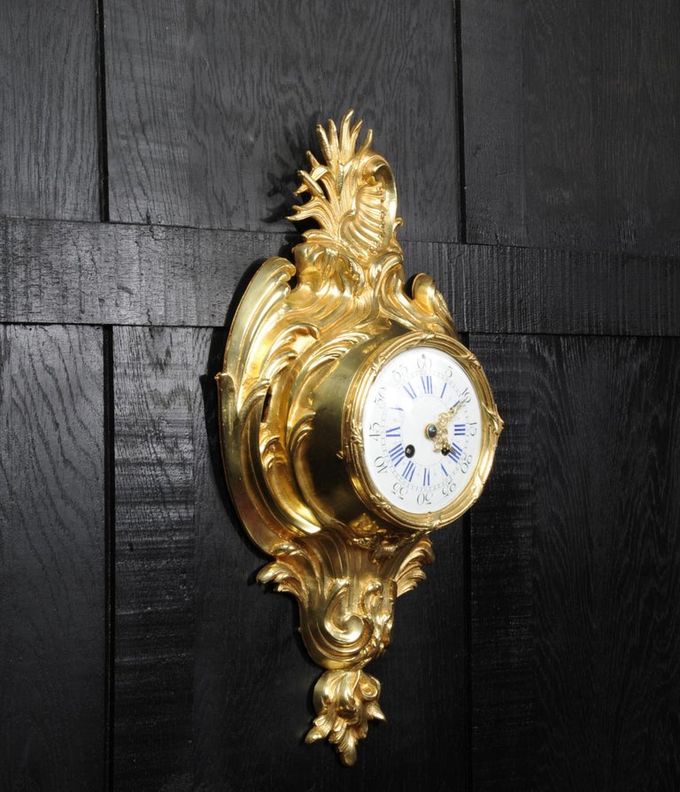 Antique French Gilt Bronze Rococo Cartel Wall Clock at 1stDibs