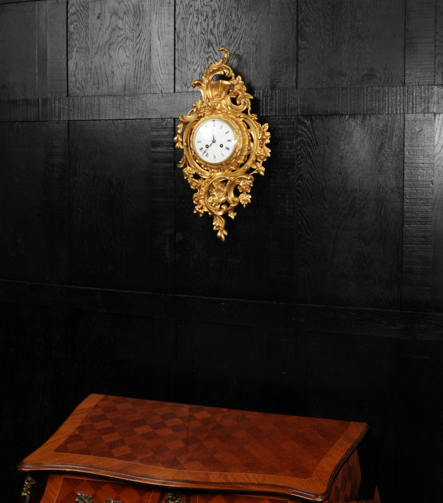 Antique French Gilt Bronze Rococo Cartel Wall Clock 3