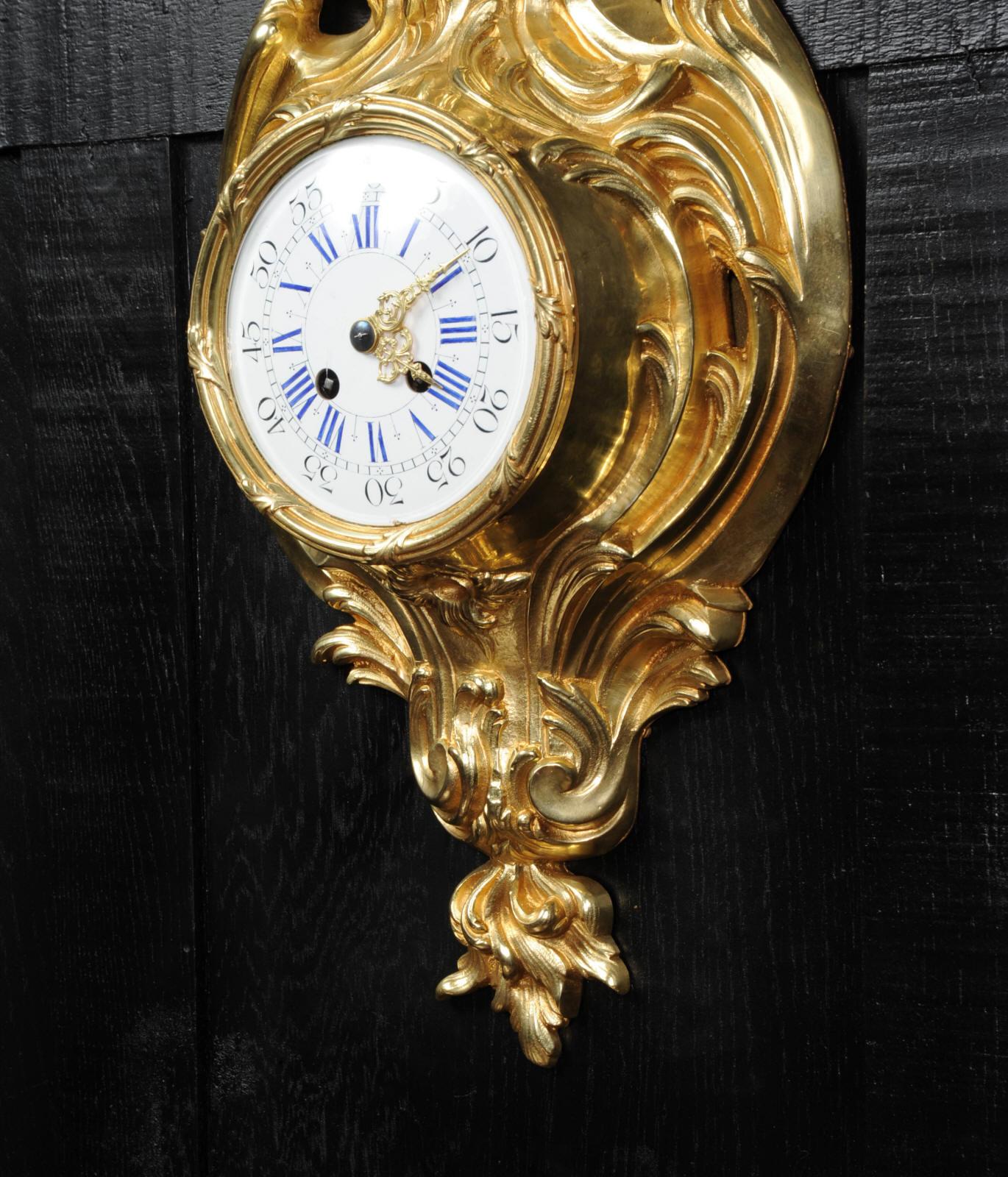 Antique French Gilt Bronze Rococo Cartel Wall Clock 1