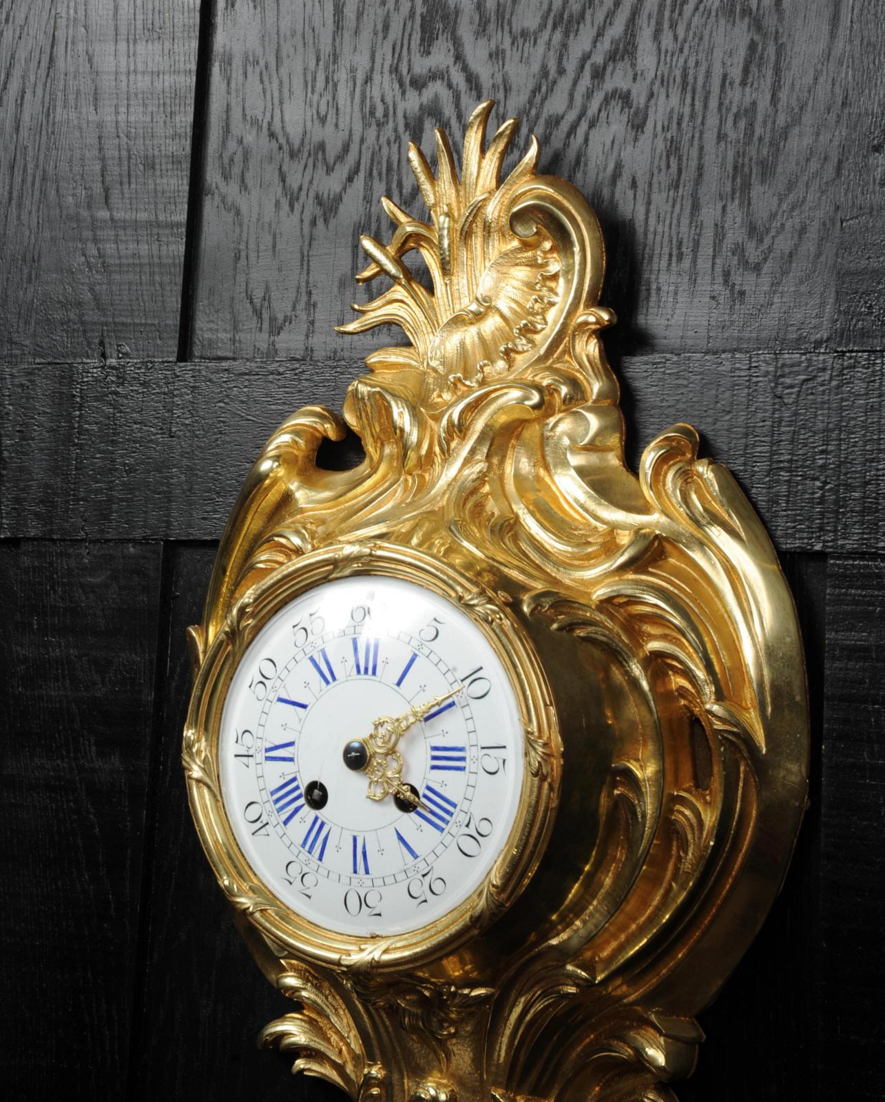 Antique French Gilt Bronze Rococo Cartel Wall Clock 2