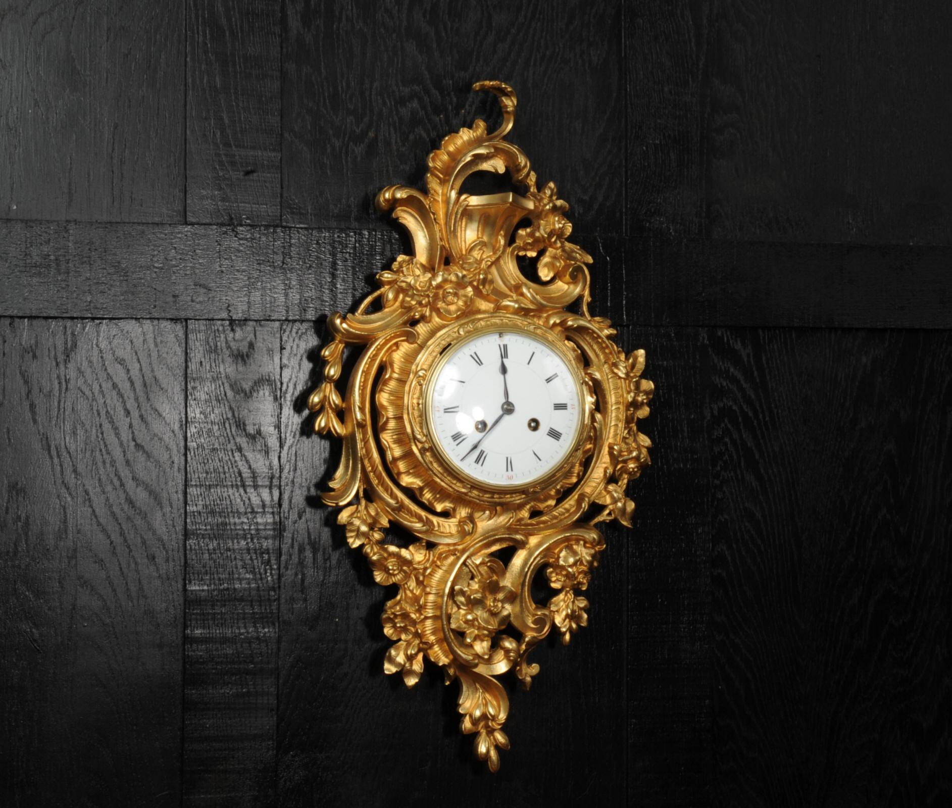 Antique French Gilt Bronze Rococo Cartel Wall Clock 5