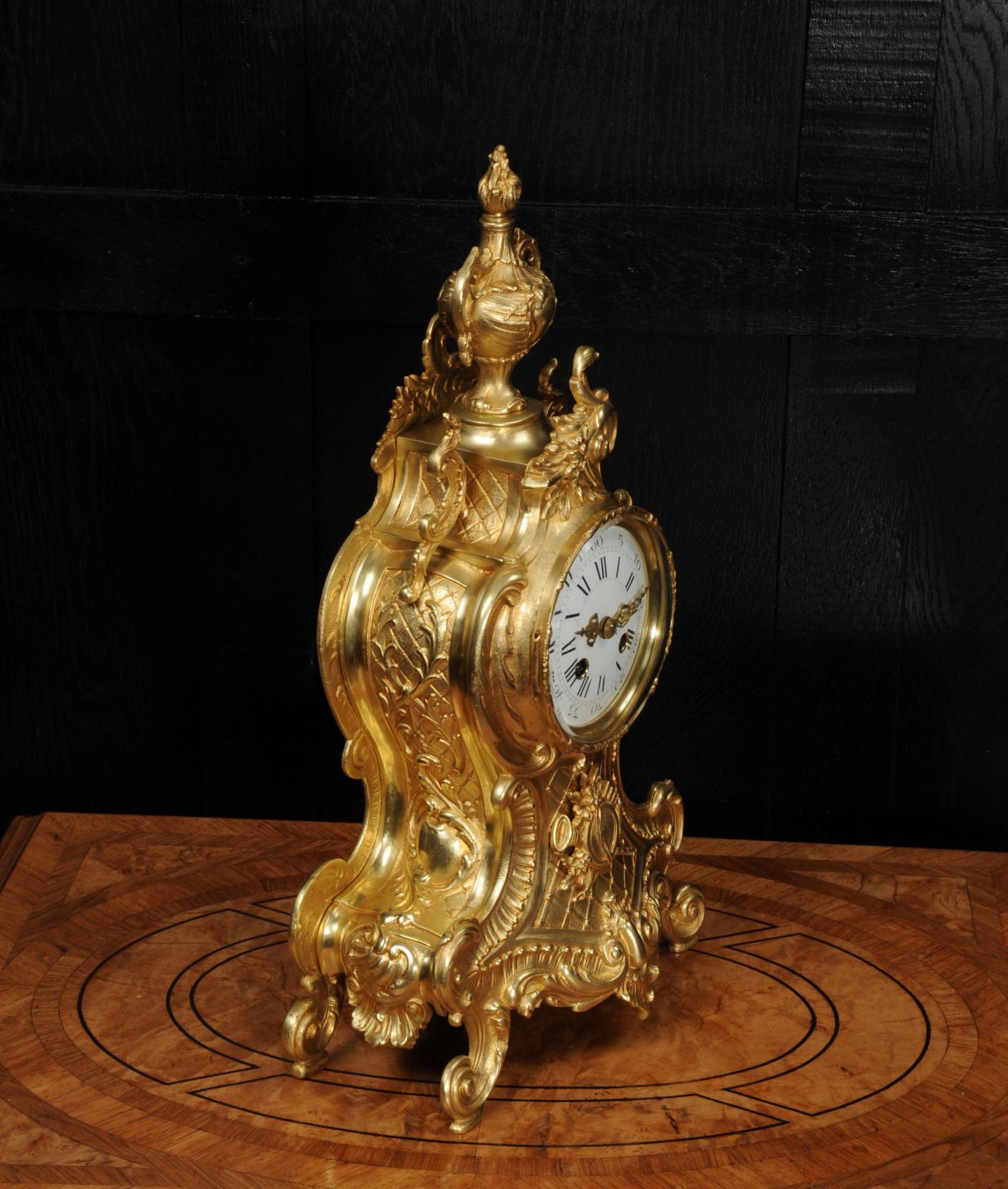 Antique French Gilt Bronze Rococo Clock by A.D. Mougin 8
