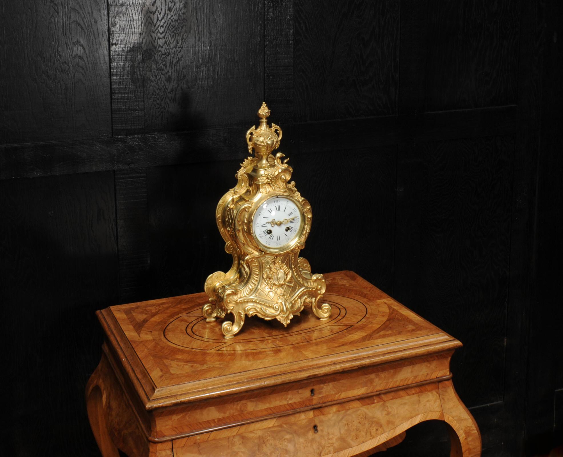 Antique French Gilt Bronze Rococo Clock by A.D. Mougin In Good Condition In Belper, Derbyshire