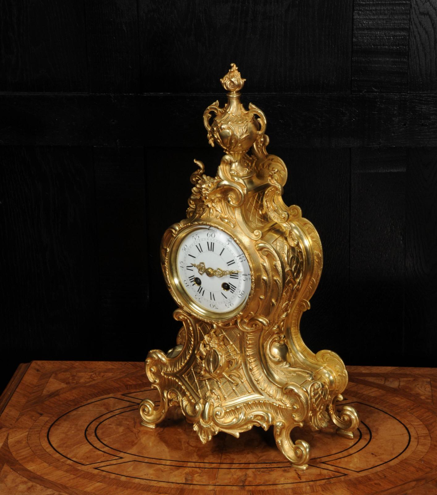 19th Century Antique French Gilt Bronze Rococo Clock by A.D. Mougin
