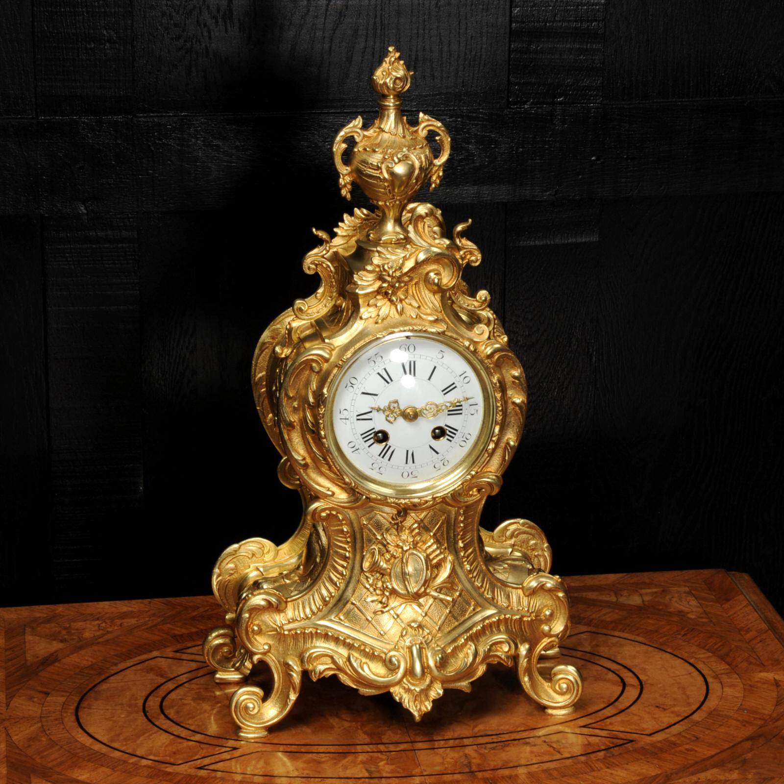 Antique French Gilt Bronze Rococo Clock by A.D. Mougin 1
