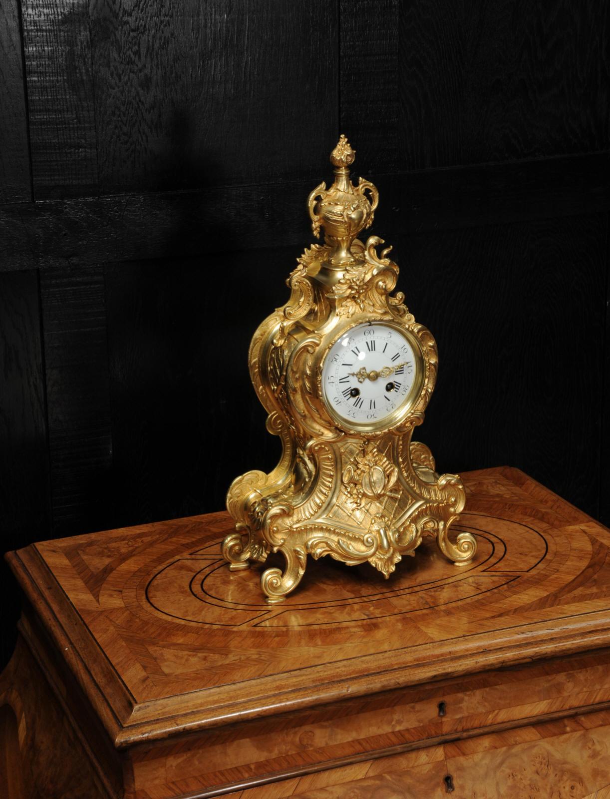 Antique French Gilt Bronze Rococo Clock by A.D. Mougin 2