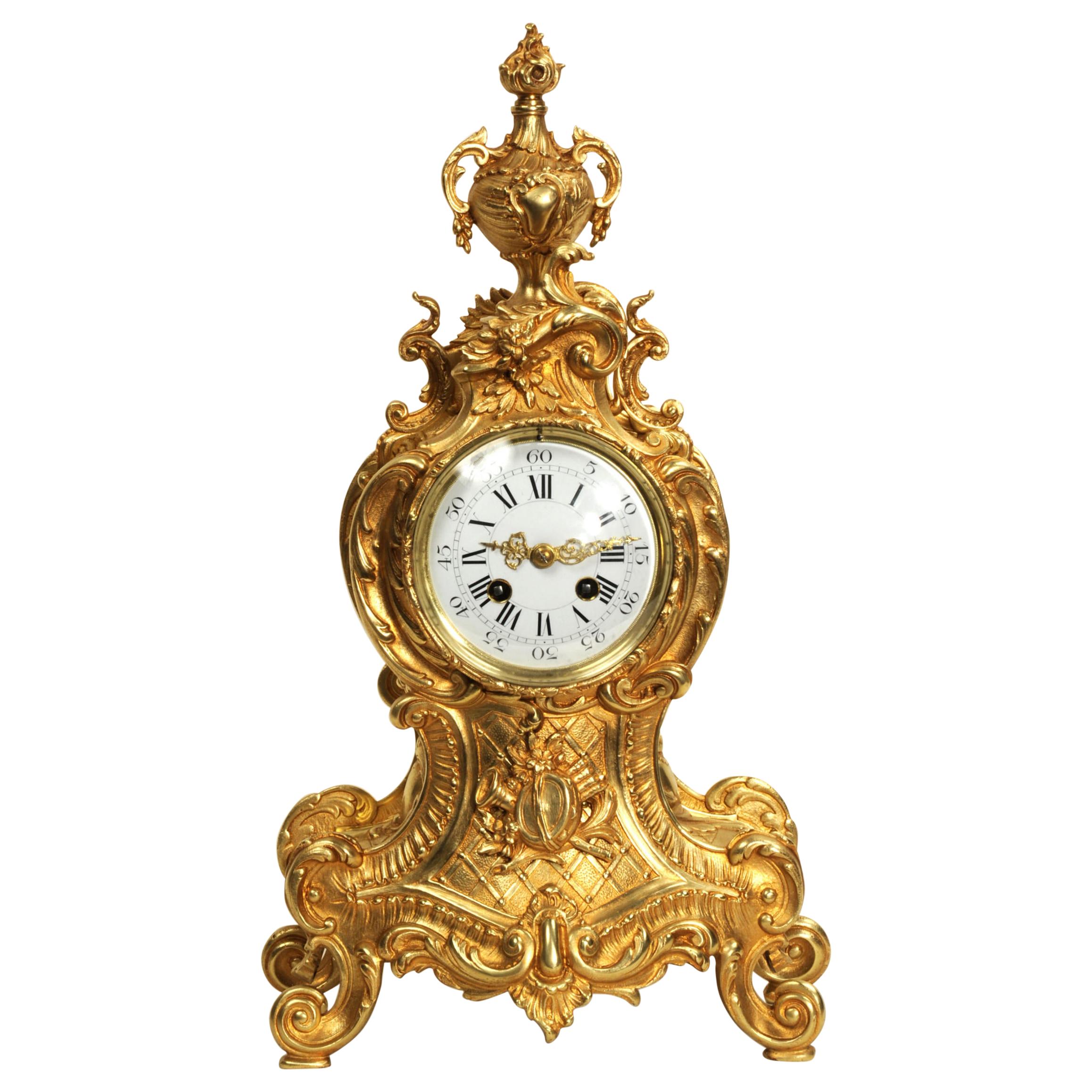 Antique French Gilt Bronze Rococo Clock by A.D. Mougin