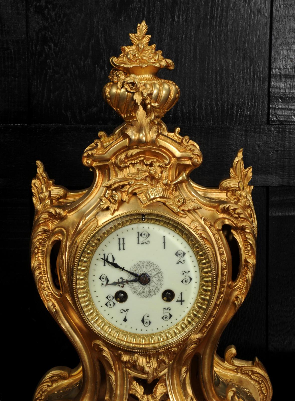 Antique French Gilt Bronze Rococo Clock by Samuel Marti For Sale 7