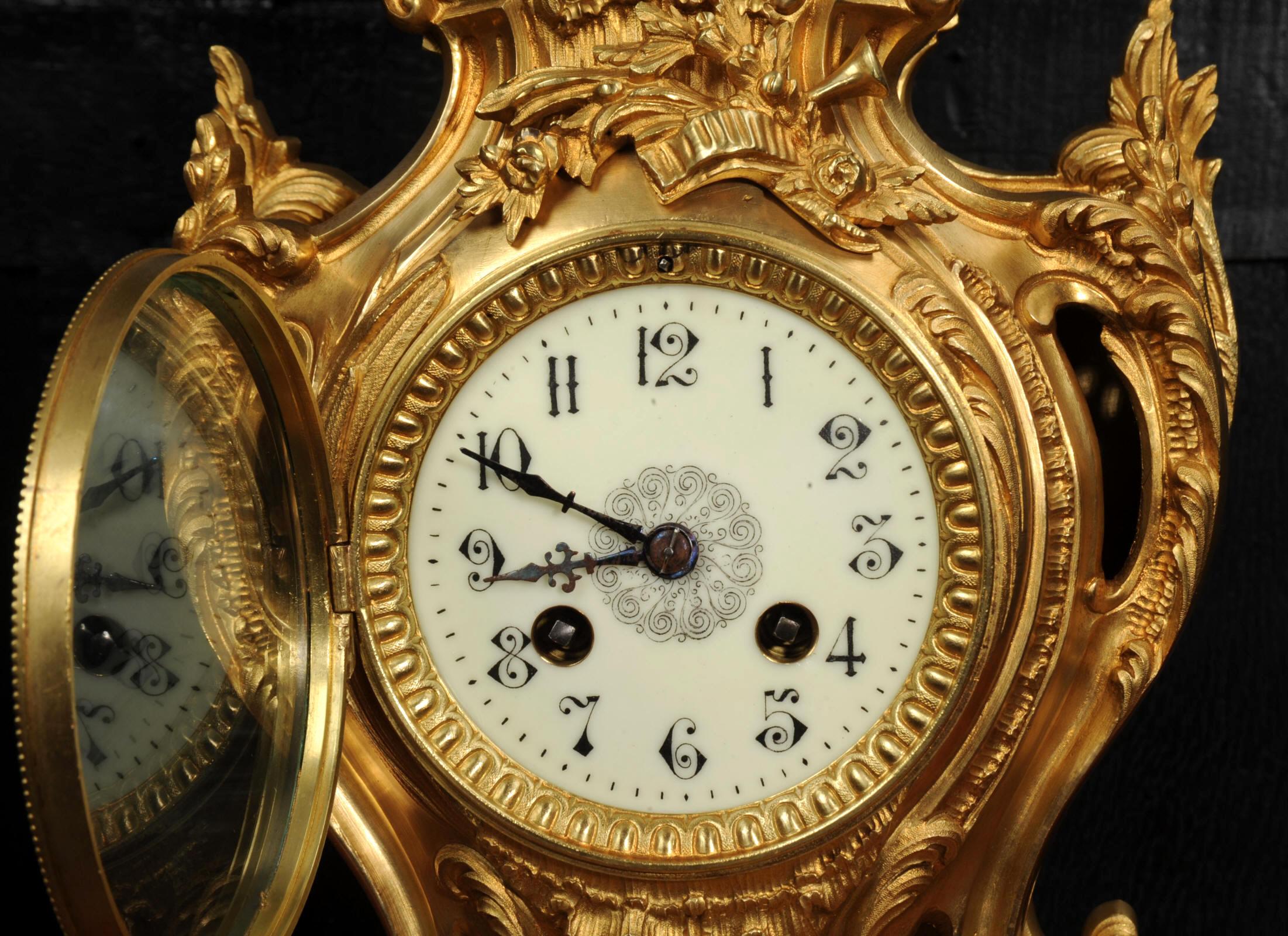 Antique French Gilt Bronze Rococo Clock by Samuel Marti For Sale 8