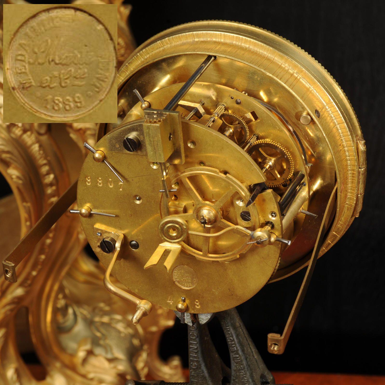 Antique French Gilt Bronze Rococo Clock by Samuel Marti For Sale 9