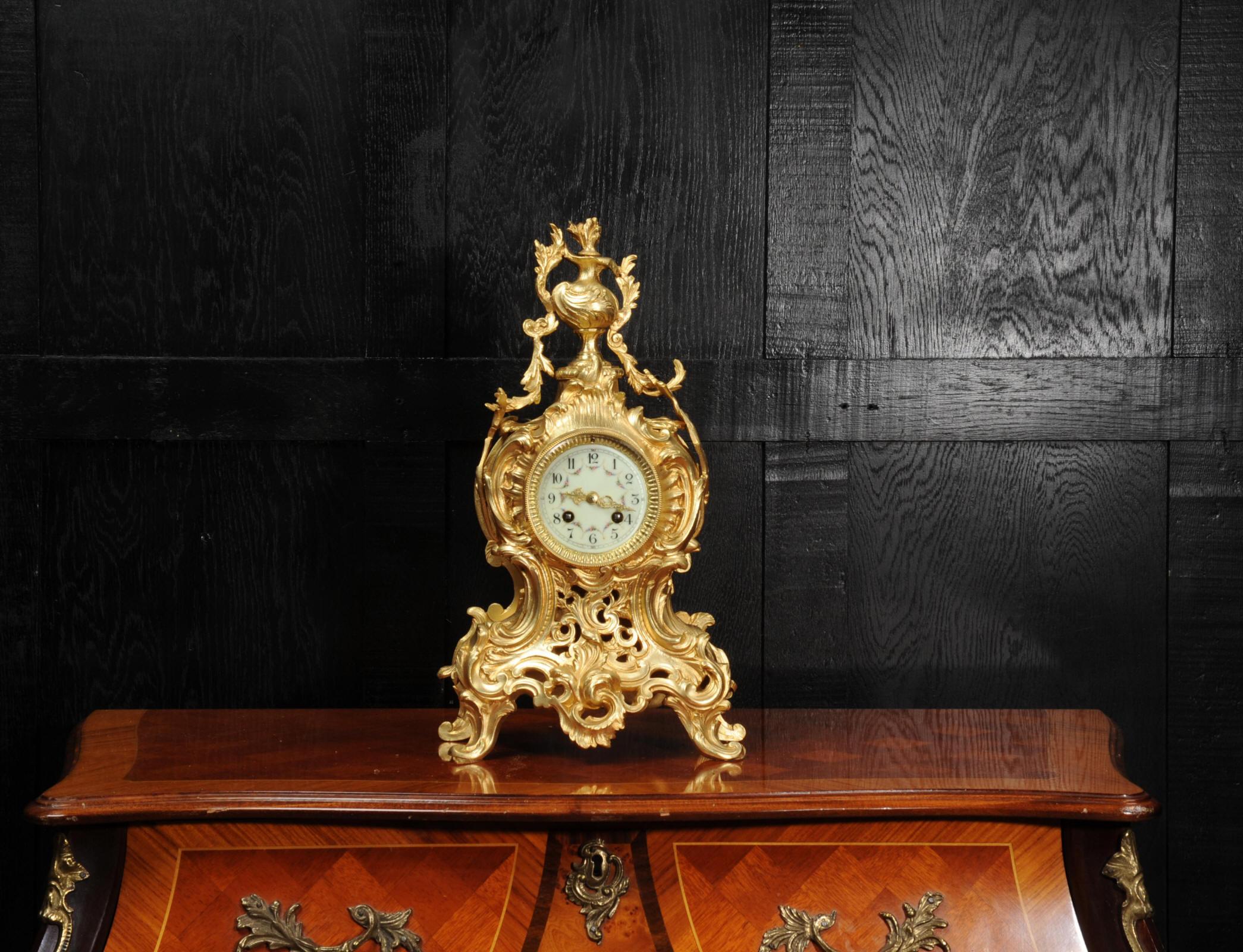 Antique French Gilt Bronze Rococo Clock by Samuel Marti In Good Condition In Belper, Derbyshire