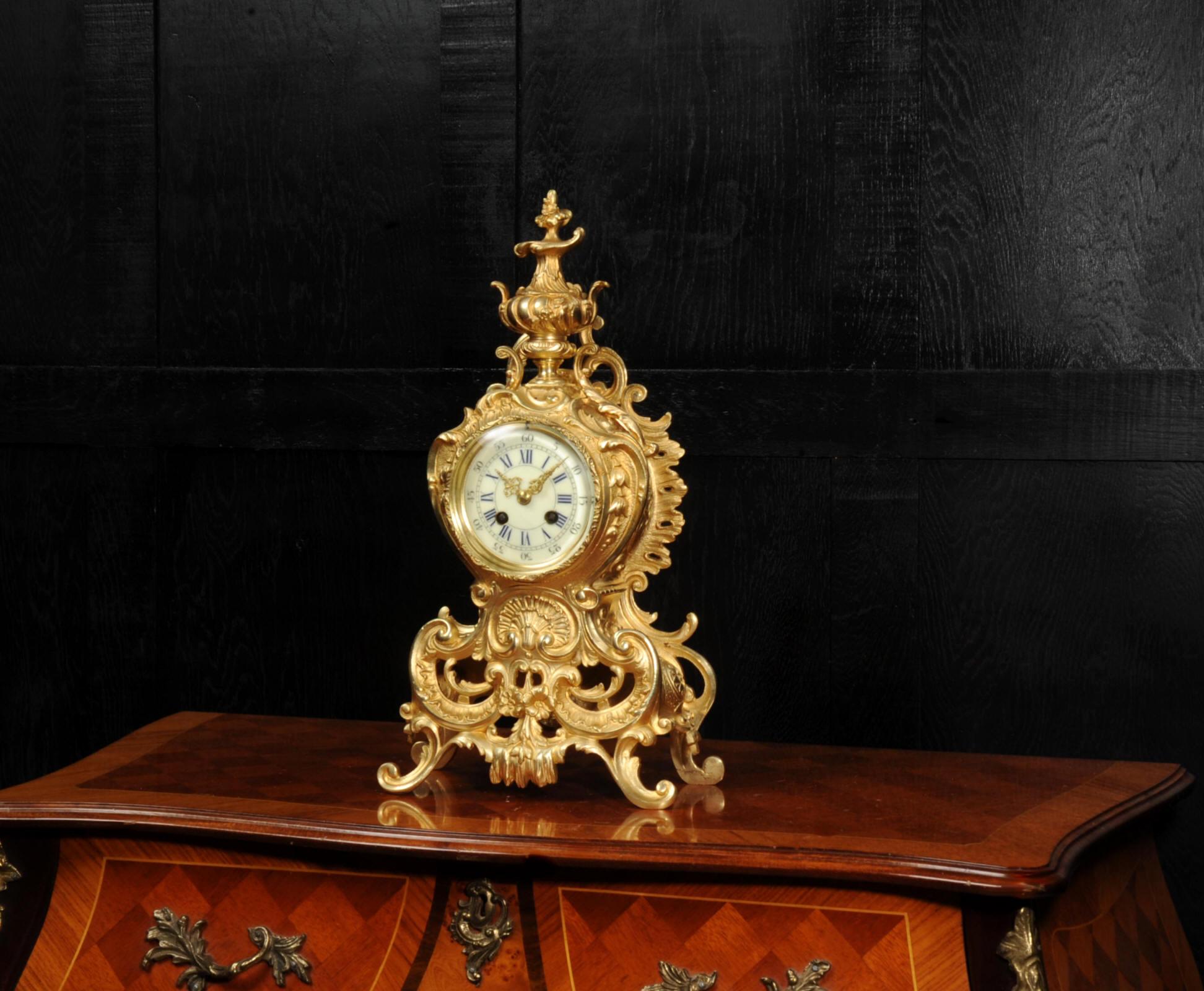 Antique French Gilt Bronze Rococo Clock by Samuel Marti In Good Condition In Belper, Derbyshire