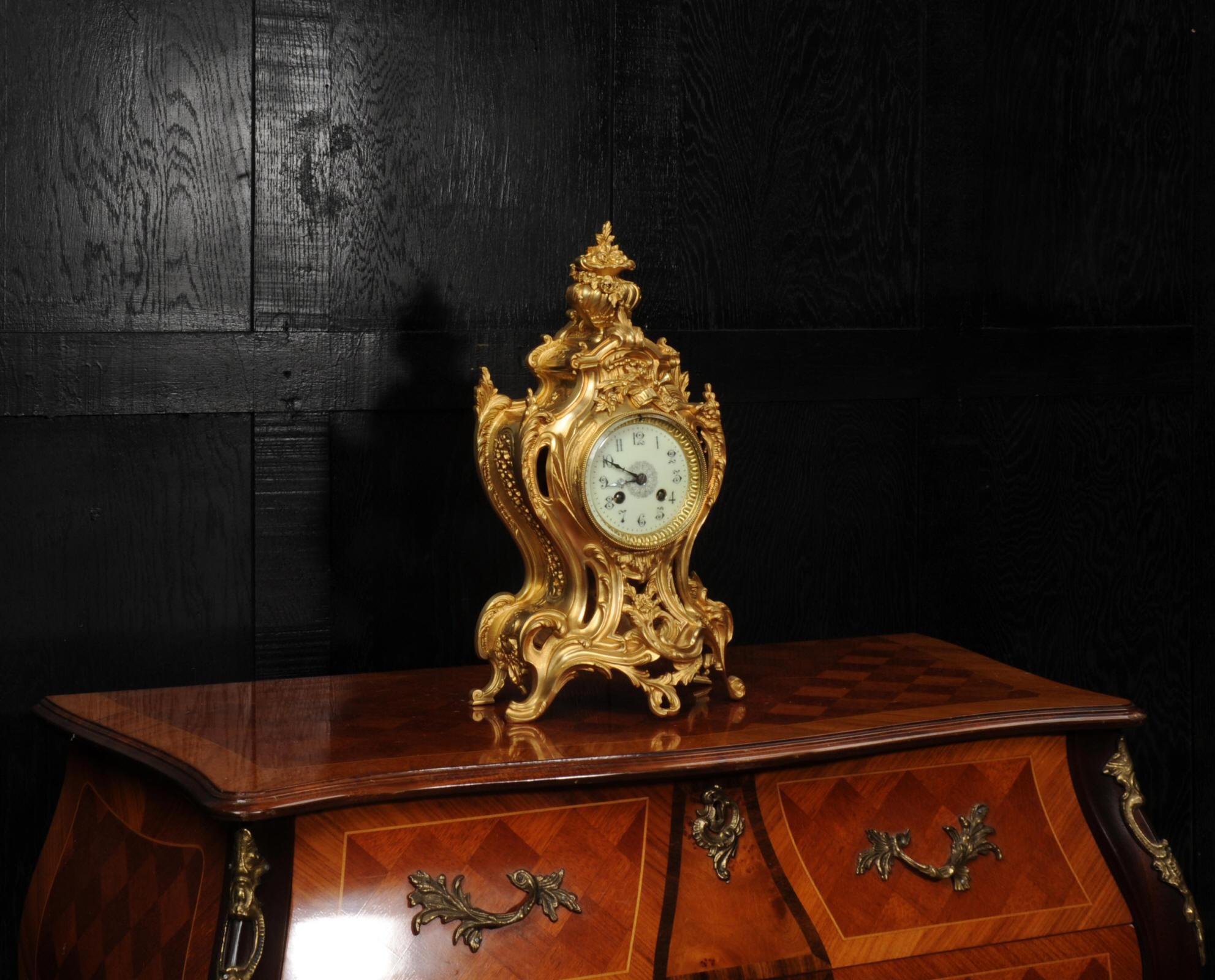 Antique French Gilt Bronze Rococo Clock by Samuel Marti In Good Condition For Sale In Belper, Derbyshire