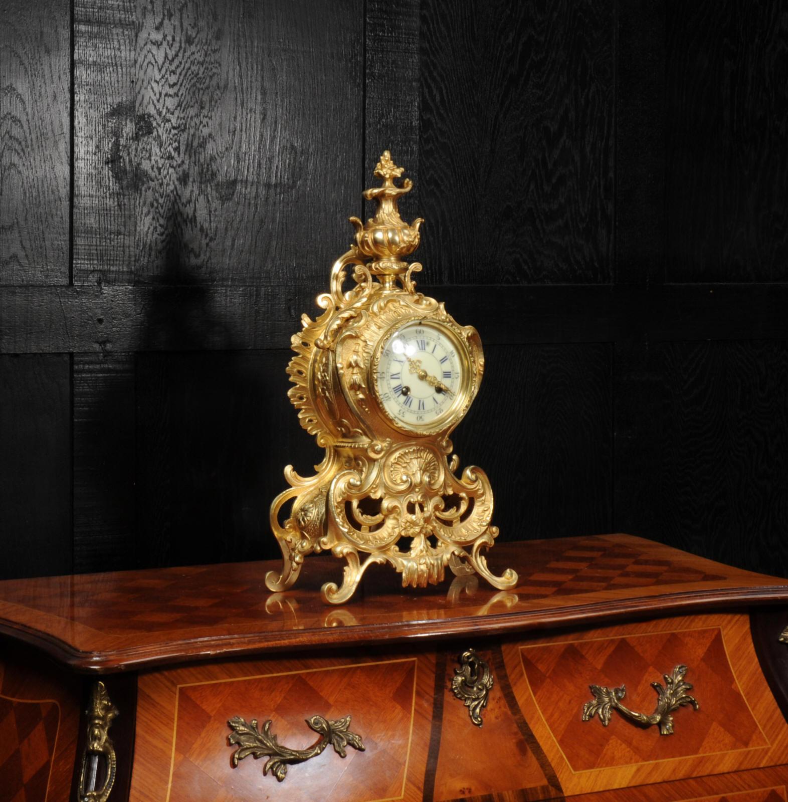 19th Century Antique French Gilt Bronze Rococo Clock by Samuel Marti