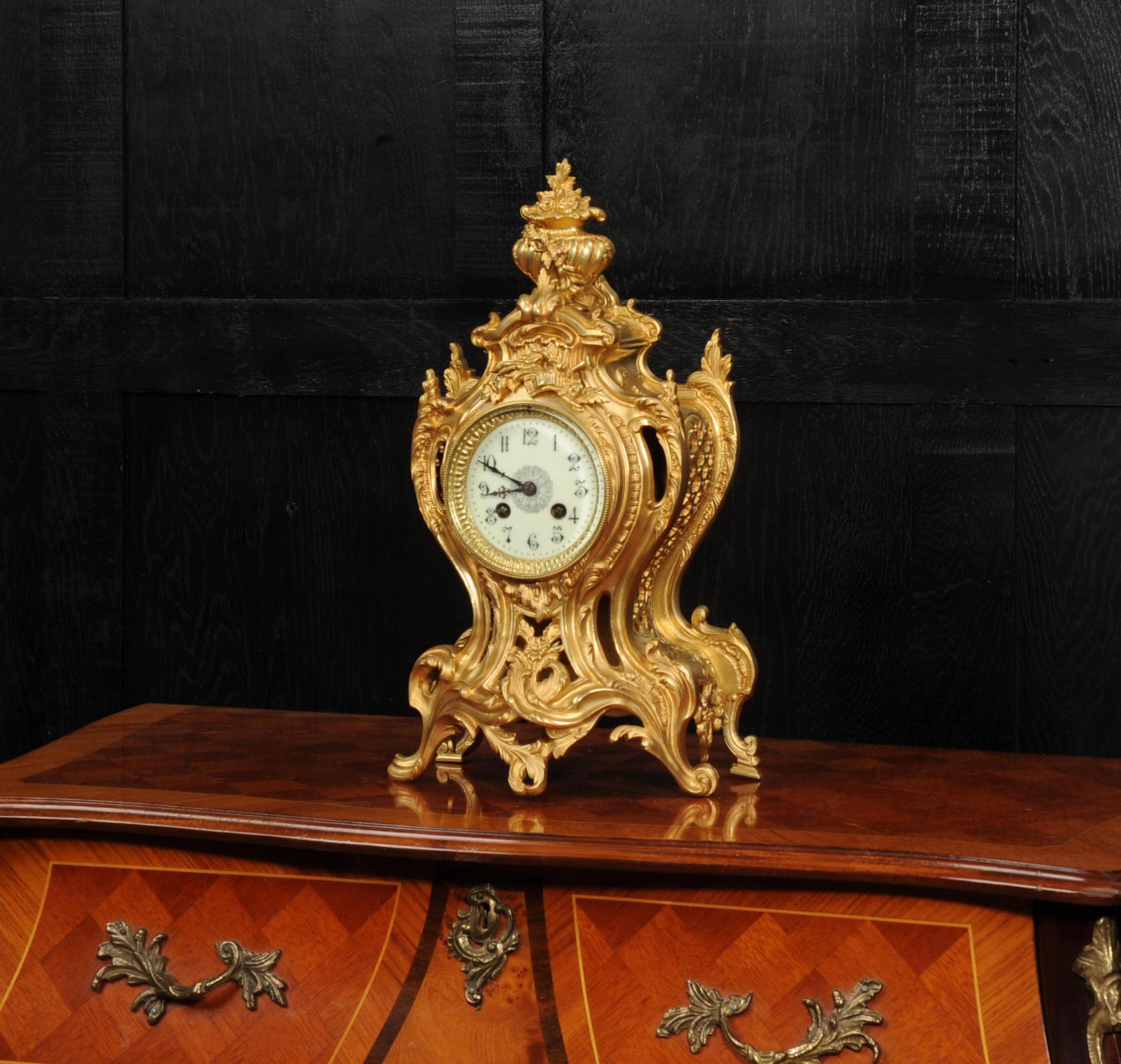 19th Century Antique French Gilt Bronze Rococo Clock by Samuel Marti For Sale