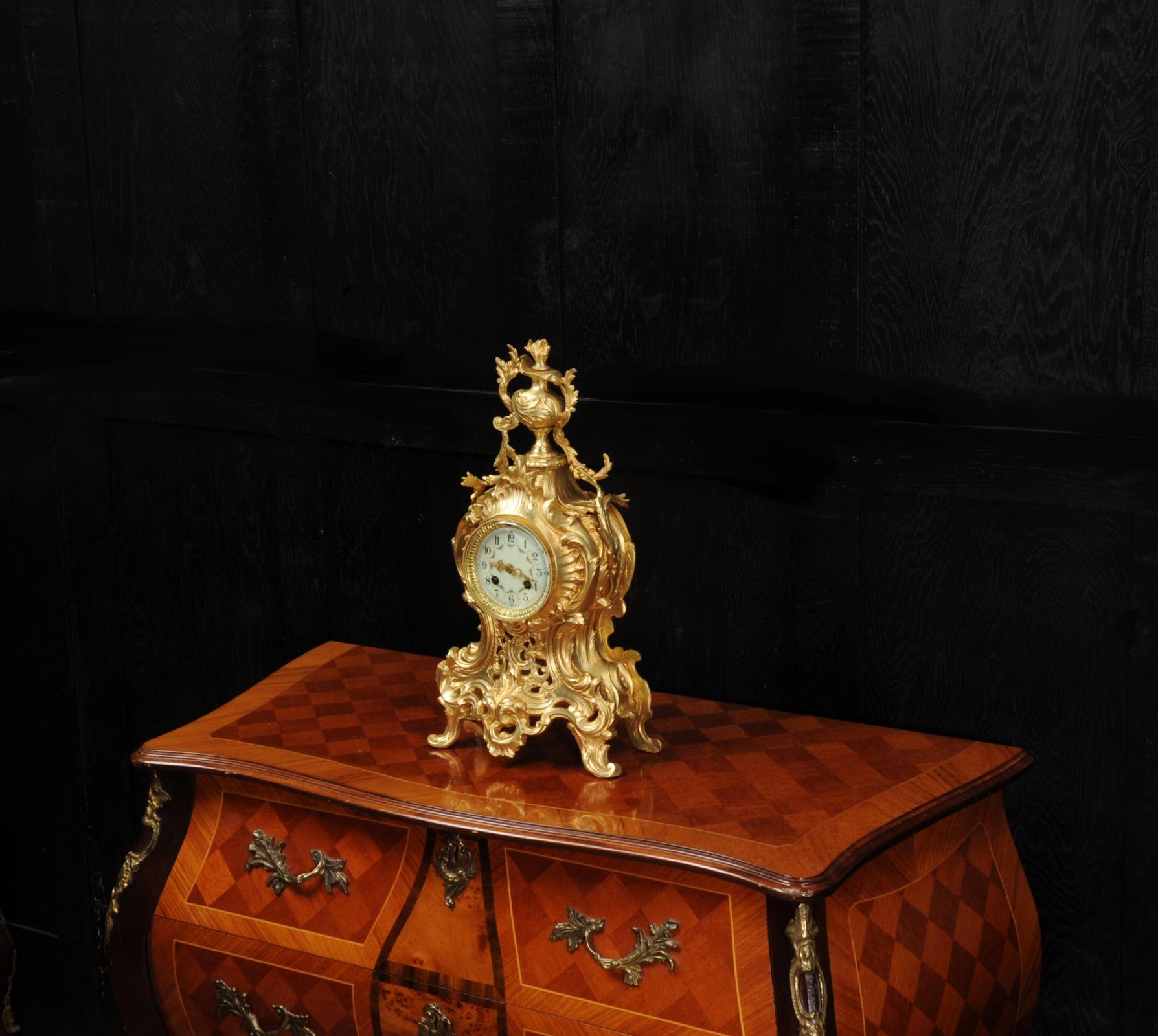 Antique French Gilt Bronze Rococo Clock by Samuel Marti 1
