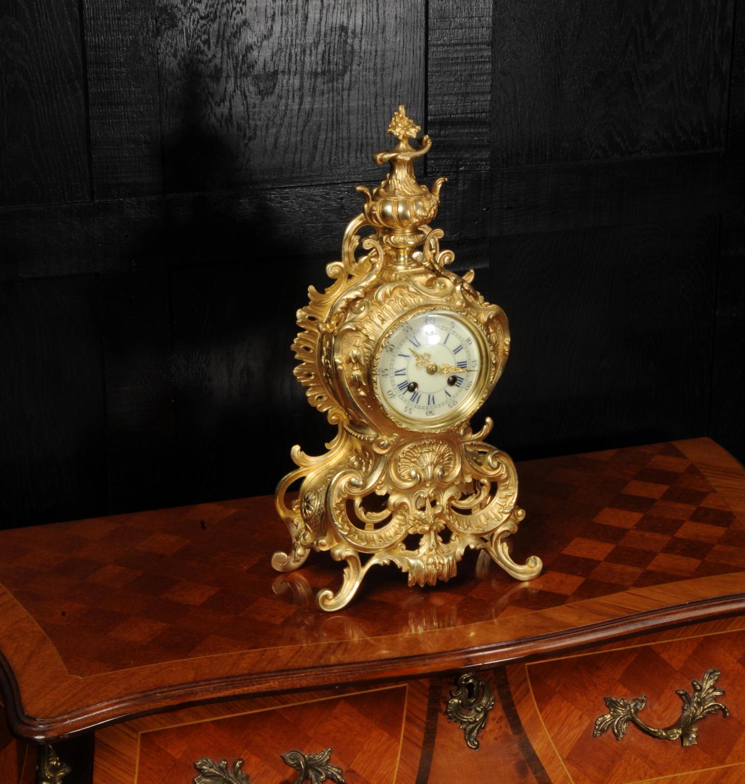 Antique French Gilt Bronze Rococo Clock by Samuel Marti 1