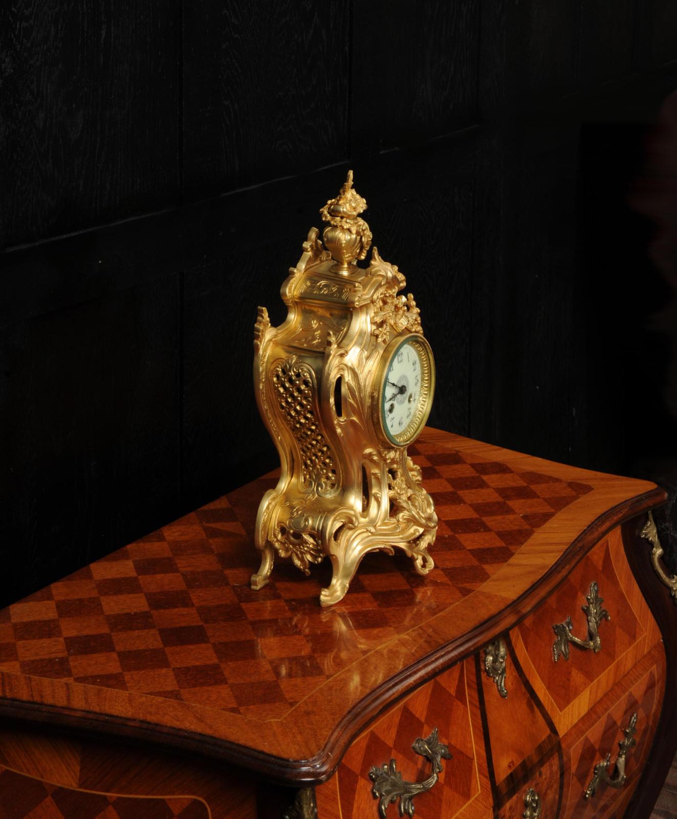 Antique French Gilt Bronze Rococo Clock by Samuel Marti For Sale 2