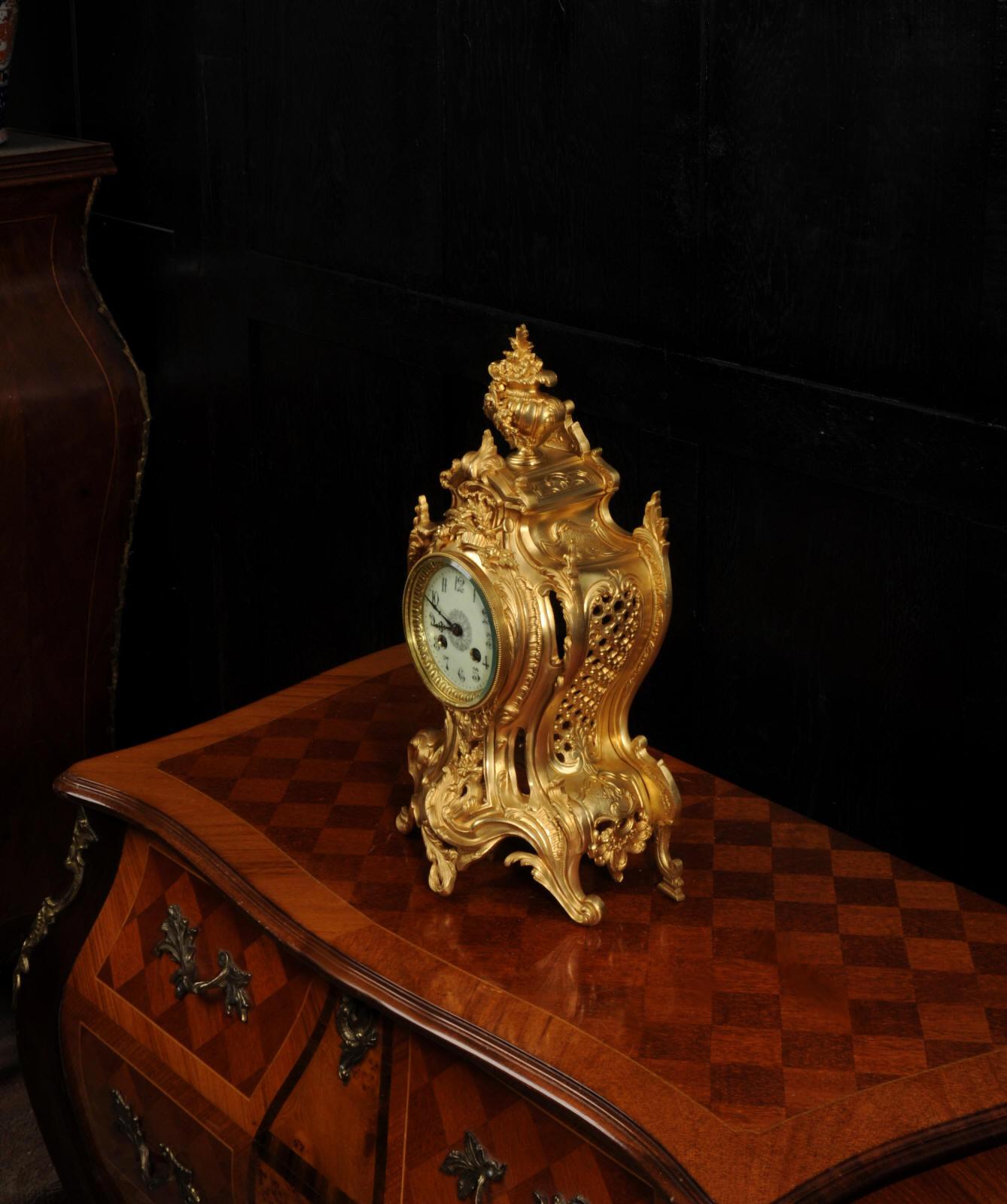 Antique French Gilt Bronze Rococo Clock by Samuel Marti For Sale 3