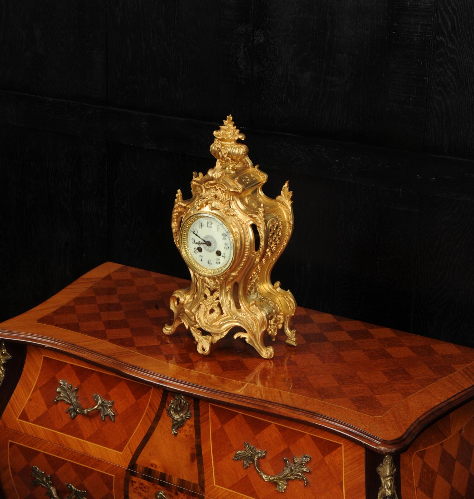 Antique French Gilt Bronze Rococo Clock by Samuel Marti For Sale 4