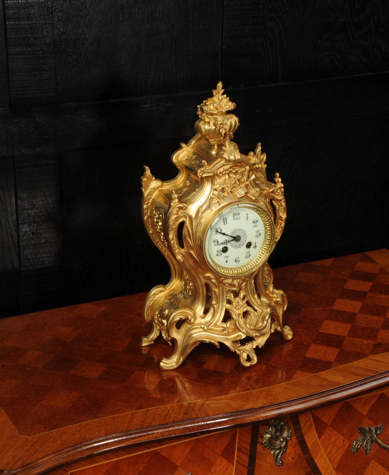 Antique French Gilt Bronze Rococo Clock by Samuel Marti For Sale 5