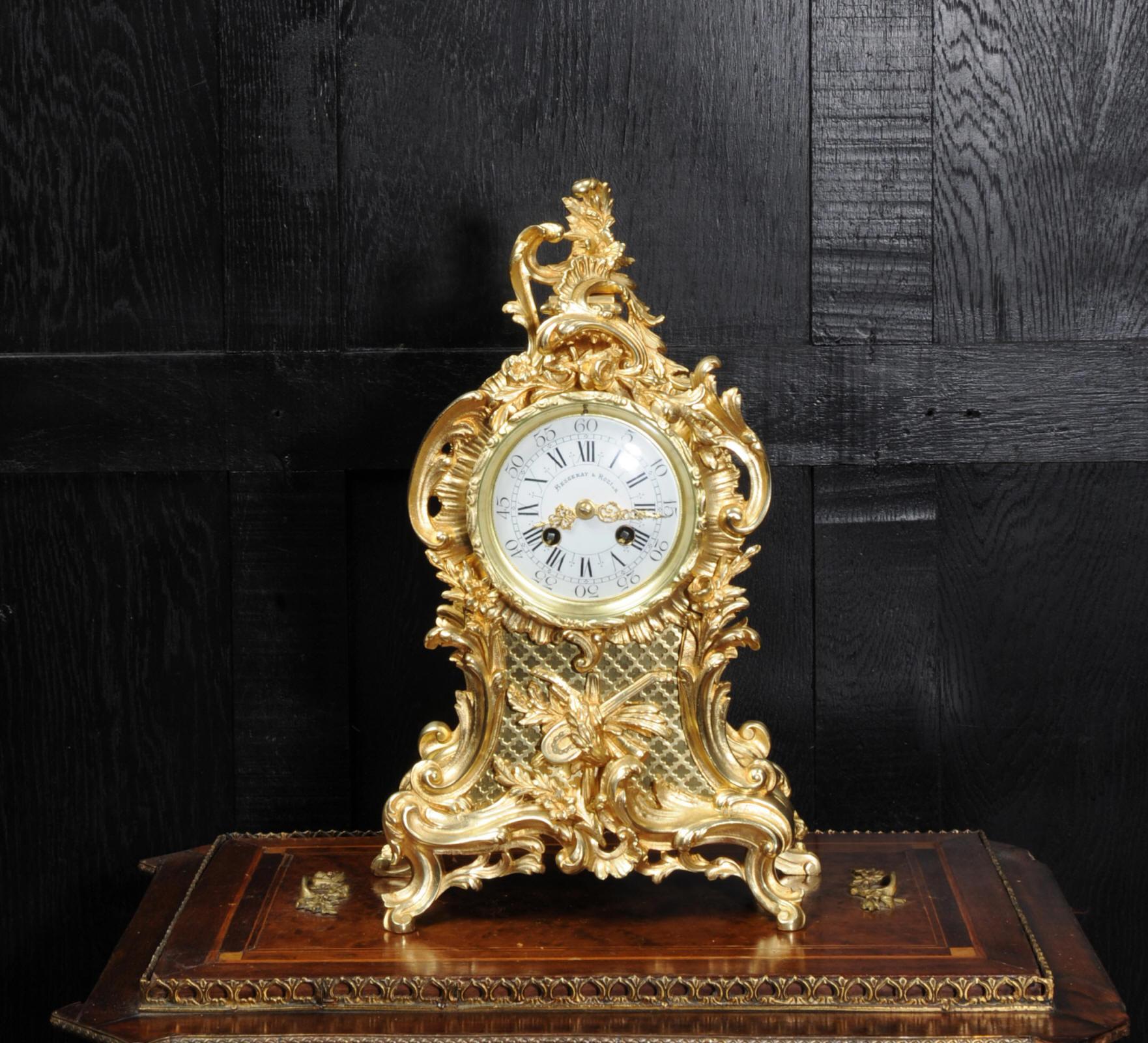 19th Century Antique French Gilt Bronze Rococo Clock by Vincenti et Cie, Music