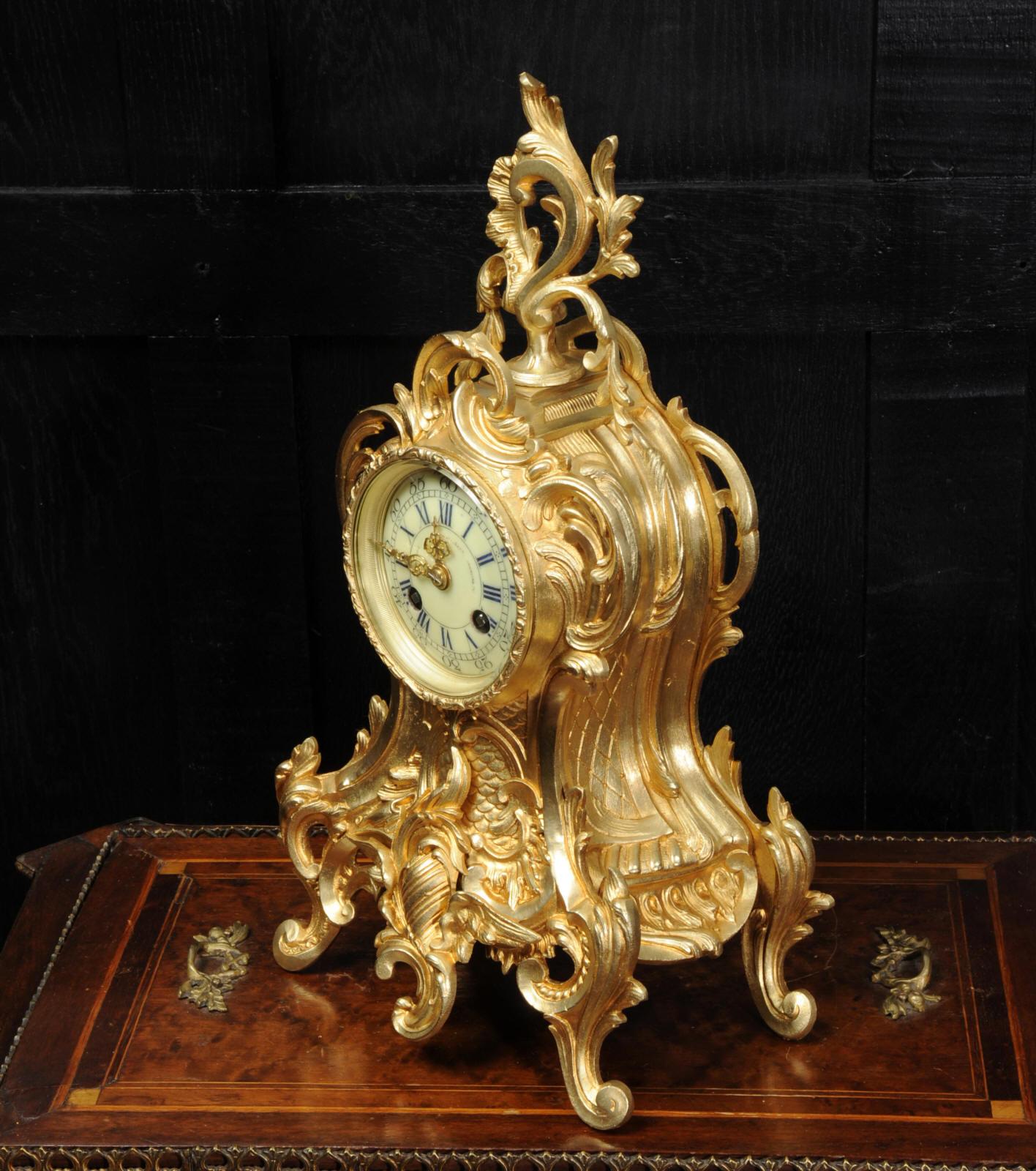 Antique French Gilt Bronze Rococo Clock, circa 1880 4