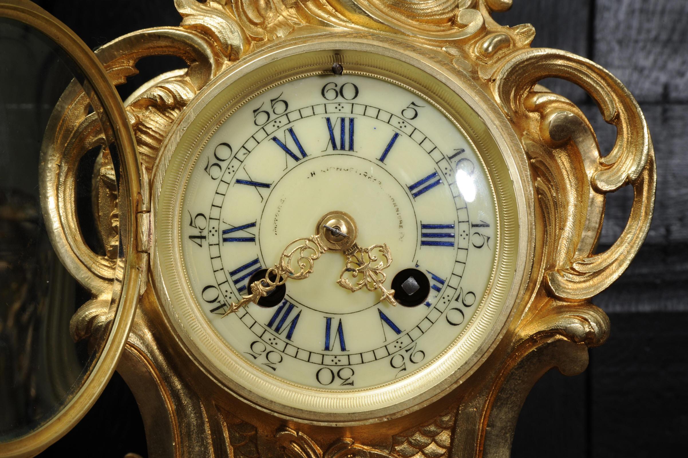 Antique French Gilt Bronze Rococo Clock, circa 1880 7