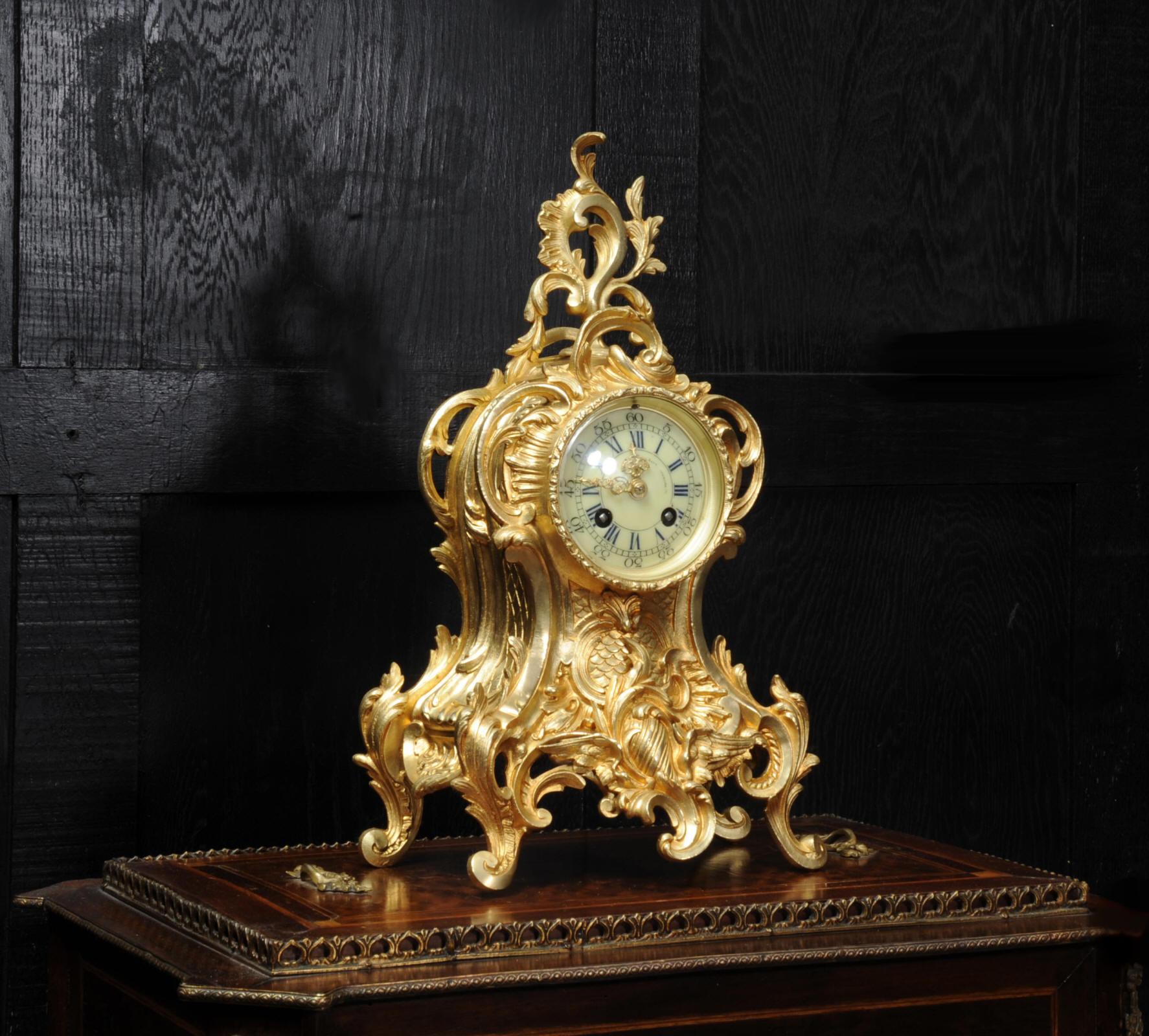 Antique French Gilt Bronze Rococo Clock, circa 1880 In Good Condition In Belper, Derbyshire