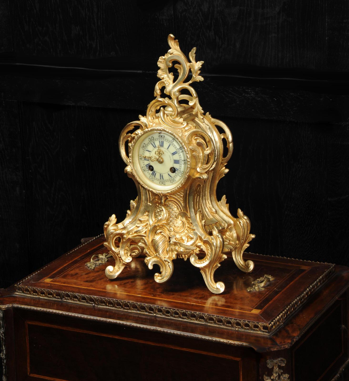 19th Century Antique French Gilt Bronze Rococo Clock, circa 1880