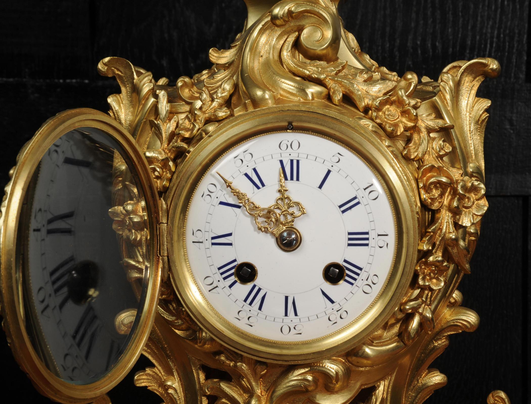Antiguo Reloj French Rococo de Bronce Dorado en venta 5